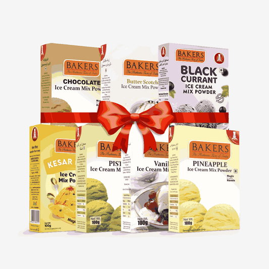 BAKERS Ice Cream Mix Powder - Black Currant + Butter Scotch + Chocolate + Kesar Pista + Pineapple + Pista + Vanilla  Pack of 7 Pluugin Store