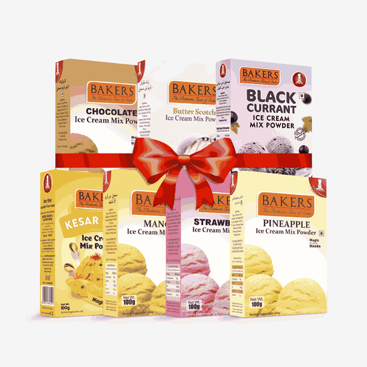 BAKERS Ice Cream Mix Powder - Black Currant + Butter Scotch + Chocolate + Kesar Pista + Pineapple + Strawberry + Mango  Pack of 7 Pluugin Store