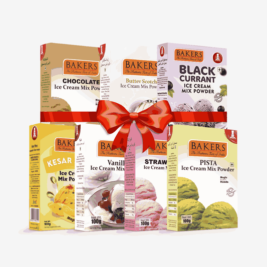 BAKERS Ice Cream Mix Powder - Black Currant + Butter Scotch + Chocolate + Kesar Pista + Pista + Strawberry + Vanilla  Pack of 7 Pluugin Store
