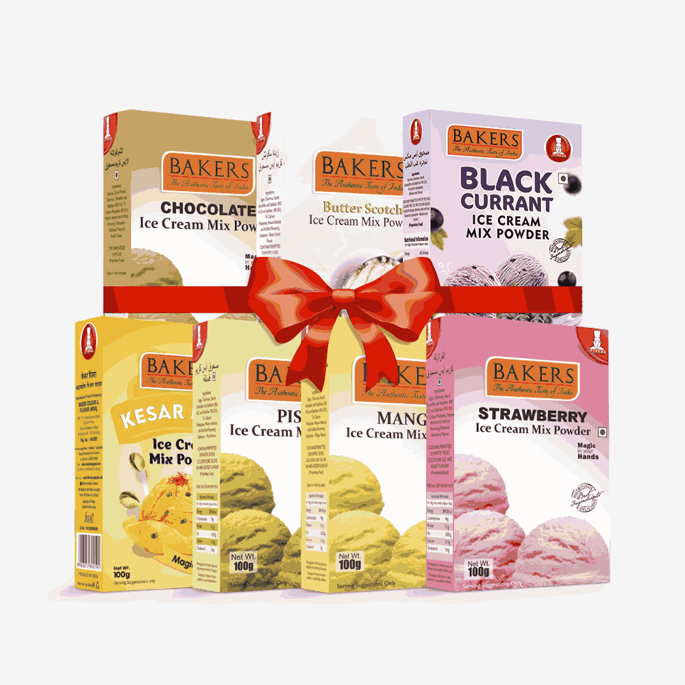 BAKERS Ice Cream Mix Powder - Black Currant + Butter Scotch + Chocolate + Kesar Pista + Pista + Strawberry + Mango Pack of 7 Pluugin Store