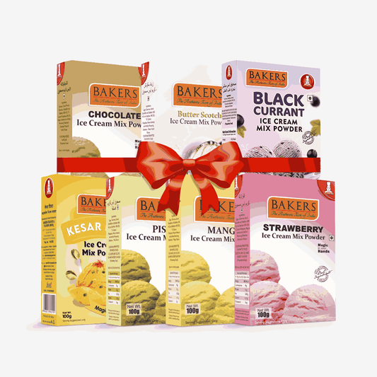 BAKERS Ice Cream Mix Powder - Black Currant + Butter Scotch + Chocolate + Kesar Pista + Pista + Strawberry + Mango  Pack of 7 Pluugin Store