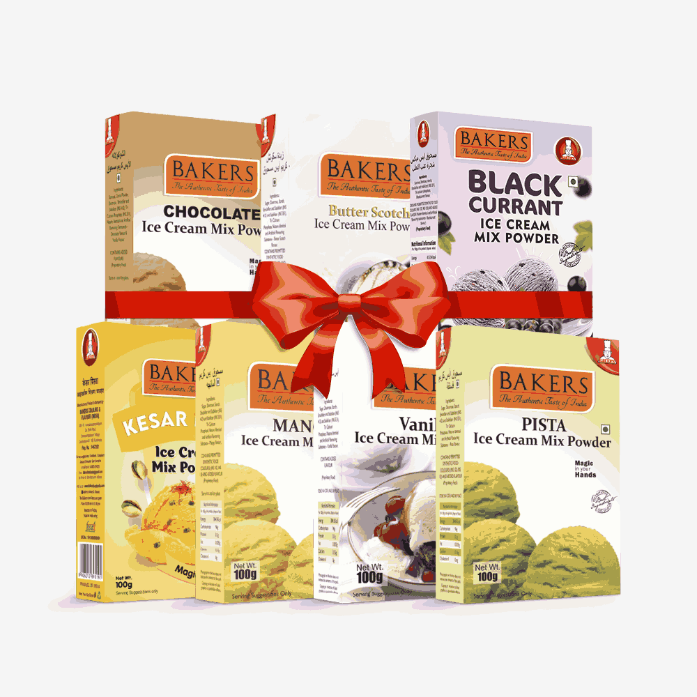 BAKERS Ice Cream Mix Powder - Black Currant + Butter Scotch + Chocolate + Kesar Pista + Pista + Vanilla + Mango Pack of 7 Pluugin Store