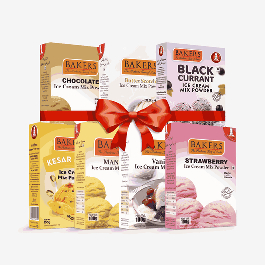 BAKERS Ice Cream Mix Powder - Black Currant + Butter Scotch + Chocolate + Kesar Pista + Strawberry + Vanilla + Mango  Pack of 7 Pluugin Store