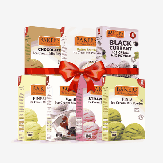 BAKERS Ice Cream Mix Powder - Black Currant + Butter Scotch + Chocolate + Pineapple + Pista + Strawberry + Vanilla  Pack of 7 Pluugin Store