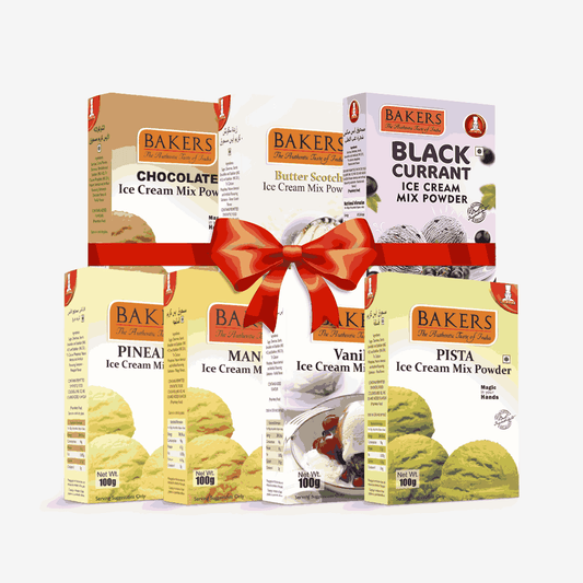BAKERS Ice Cream Mix Powder - Black Currant + Butter Scotch + Chocolate + Pineapple + Pista + Vanilla + Mango  Pack of 7 Pluugin Store