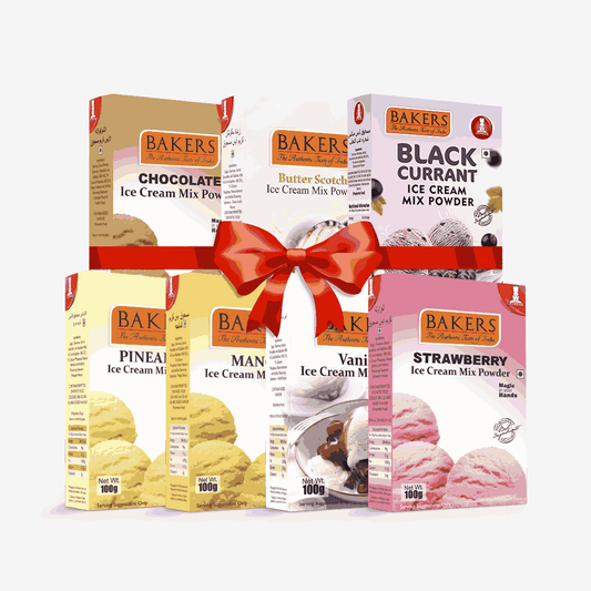 BAKERS Ice Cream Mix Powder - Black Currant + Butter Scotch + Chocolate + Pineapple + Strawberry + Vanilla + Mango  Pack of 7 Pluugin Store