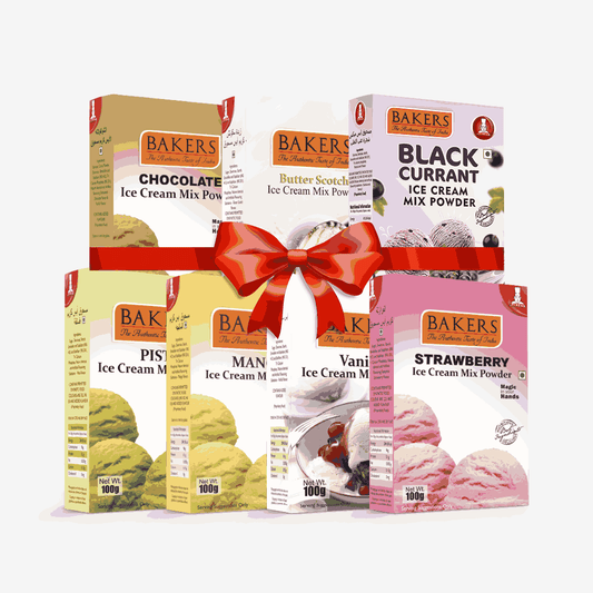 BAKERS Ice Cream Mix Powder - Black Currant + Butter Scotch + Chocolate + Pista + Strawberry + Vanilla + Mango  Pack of 7 Pluugin Store