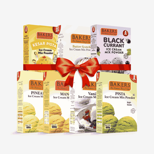 BAKERS Ice Cream Mix Powder - Black Currant + Butter Scotch + Kesar Pista + Pineapple + Pista + Vanilla + Mango  Pack of 7 Pluugin Store