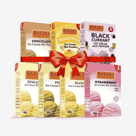 BAKERS Ice Cream Mix Powder - Black Currant + Chocolate + Kesar Pista + Pineapple + Pista + Strawberry + Mango  Pack of 7 Pluugin Store