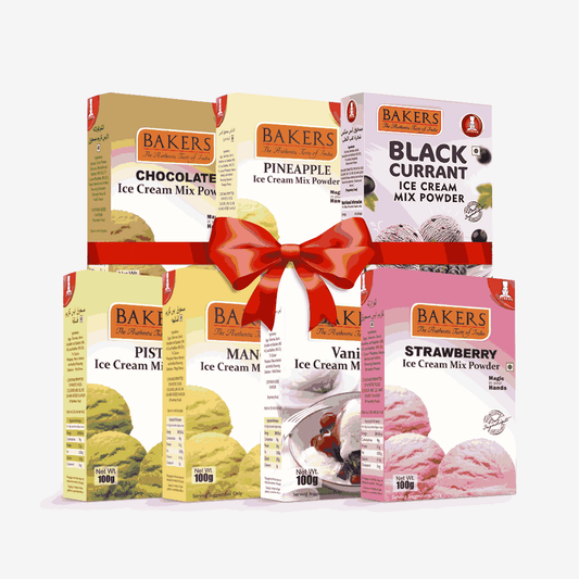 BAKERS Ice Cream Mix Powder - Black Currant + Chocolate + Pineapple + Pista + Strawberry + Vanilla + Mango  Pack of 7 Pluugin Store