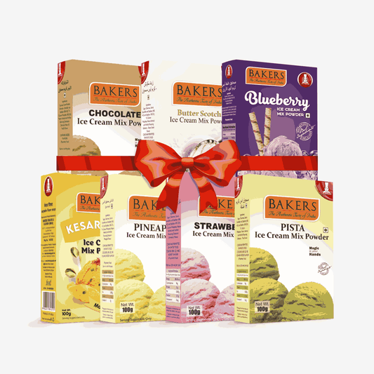 BAKERS Ice Cream Mix Powder - Blueberry + Butter Scotch + Chocolate + Kesar Pista + Pineapple + Pista + Strawberry  Pack of 7 Pluugin Store