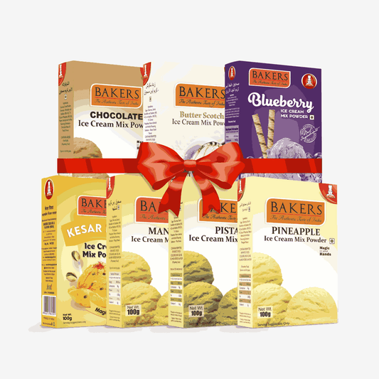 BAKERS Ice Cream Mix Powder - Blueberry + Butter Scotch + Chocolate + Kesar Pista + Pineapple + Pista + Mango  Pack of 7 Pluugin Store