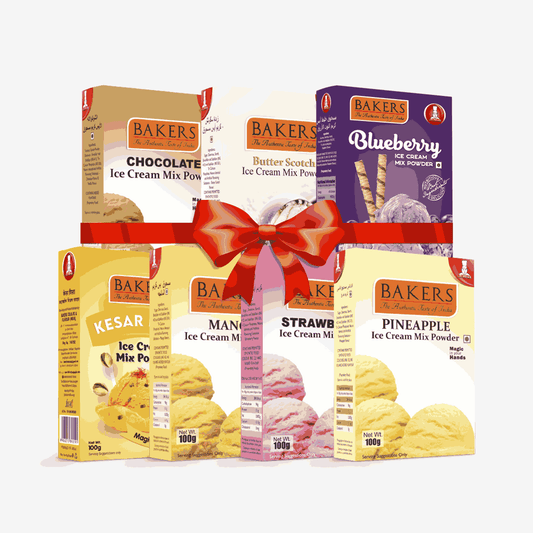 BAKERS Ice Cream Mix Powder - Blueberry + Butter Scotch + Chocolate + Kesar Pista + Pineapple + Strawberry + Mango  Pack of 7 Pluugin Store