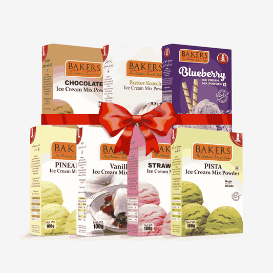 BAKERS Ice Cream Mix Powder - Blueberry + Butter Scotch + Chocolate + Pineapple + Pista + Strawberry + Vanilla  Pack of 7 Pluugin Store