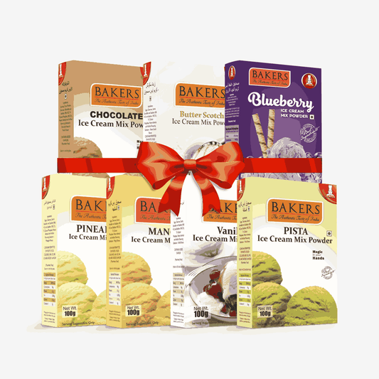 BAKERS Ice Cream Mix Powder - Blueberry + Butter Scotch + Chocolate + Pineapple + Pista + Vanilla + Mango  Pack of 7 Pluugin Store