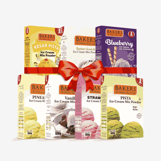 BAKERS Ice Cream Mix Powder - Blueberry + Butter Scotch + Kesar Pista + Pineapple + Pista + Strawberry + Vanilla  Pack of 7 Pluugin Store