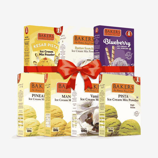 BAKERS Ice Cream Mix Powder - Blueberry + Butter Scotch + Kesar Pista + Pineapple + Pista + Vanilla + Mango  Pack of 7 Pluugin Store