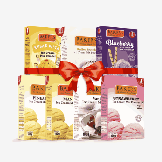 BAKERS Ice Cream Mix Powder - Blueberry + Butter Scotch + Kesar Pista + Pineapple + Strawberry + Vanilla + Mango  Pack of 7 Pluugin Store
