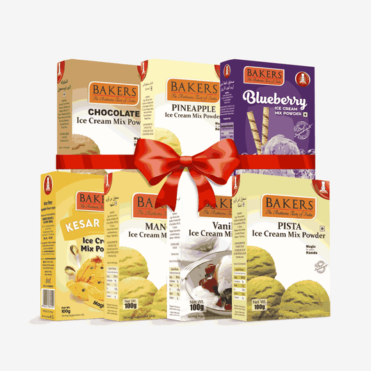 BAKERS Ice Cream Mix Powder - Blueberry + Chocolate + Kesar Pista + Pineapple + Pista + Vanilla + Mango  Pack of 7 Pluugin Store
