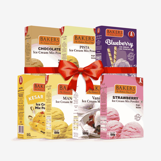 BAKERS Ice Cream Mix Powder - Blueberry + Chocolate + Kesar Pista + Pista + Strawberry + Vanilla + Mango  Pack of 7 Pluugin Store