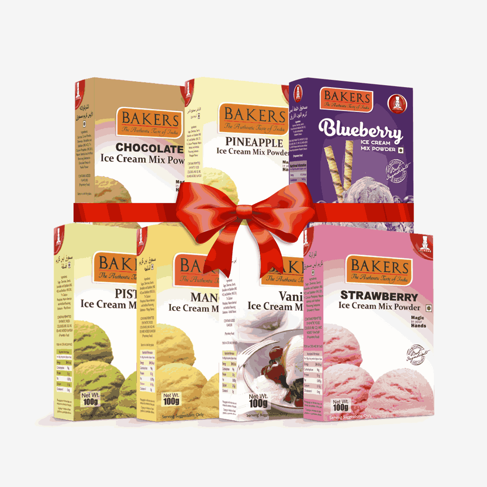 BAKERS Ice Cream Mix Powder - Blueberry + Chocolate + Pineapple + Pista + Strawberry + Vanilla + Mango Pack of 7 Pluugin Store