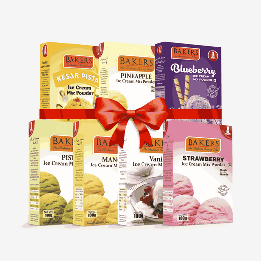 BAKERS Ice Cream Mix Powder - Blueberry + Kesar Pista + Pineapple + Pista + Strawberry + Vanilla + Mango  Pack of 7 Pluugin Store