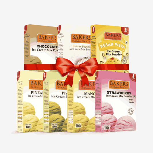 BAKERS Ice Cream Mix Powder - Butter Scotch + Chocolate + Kesar Pista + Pineapple + Pista + Strawberry + Mango  Pack of 7 Pluugin Store