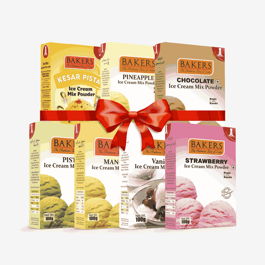 BAKERS Ice Cream Mix Powder - Chocolate + Kesar Pista + Pineapple + Pista + Strawberry + Vanilla + Mango  Pack of 7 Pluugin Store