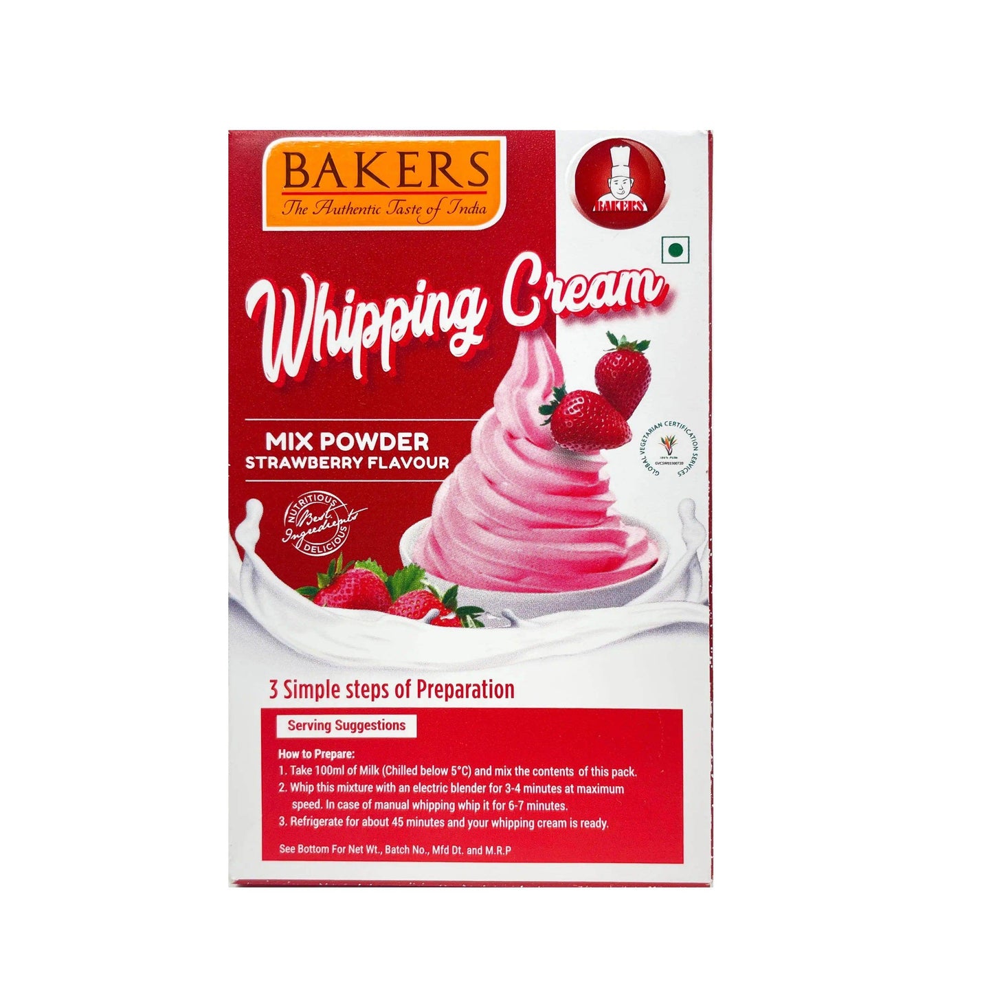 BAKERS Whipping Cream Strawberry Flavour 100% Veg for Cakes, Muffins, Cupcakes Pack of 3 (50 gm x 3) - Pluugin Store