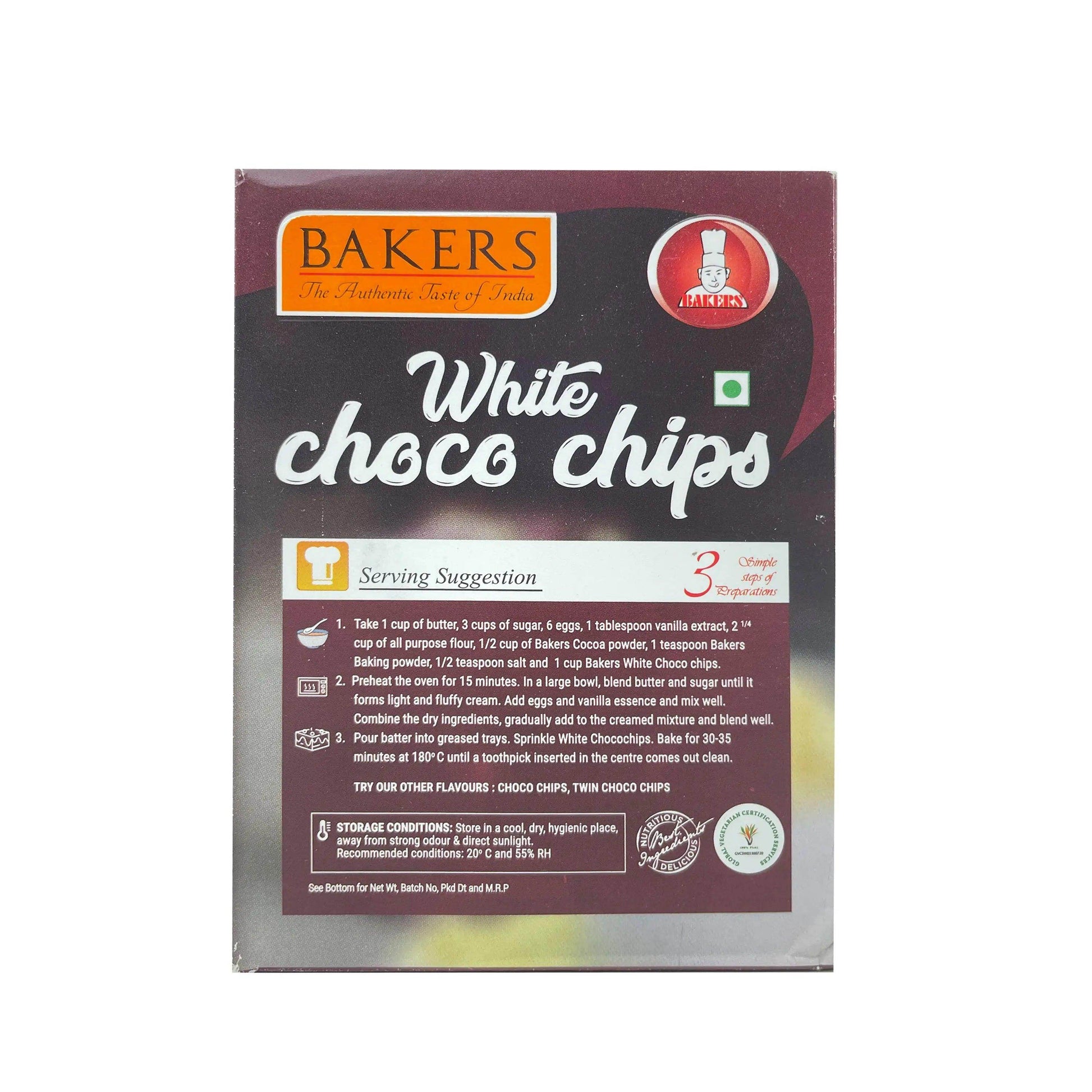 BAKERS White Choco Chips 100% Veg Pack of 3 (100 gm x 3) - Pluugin Store