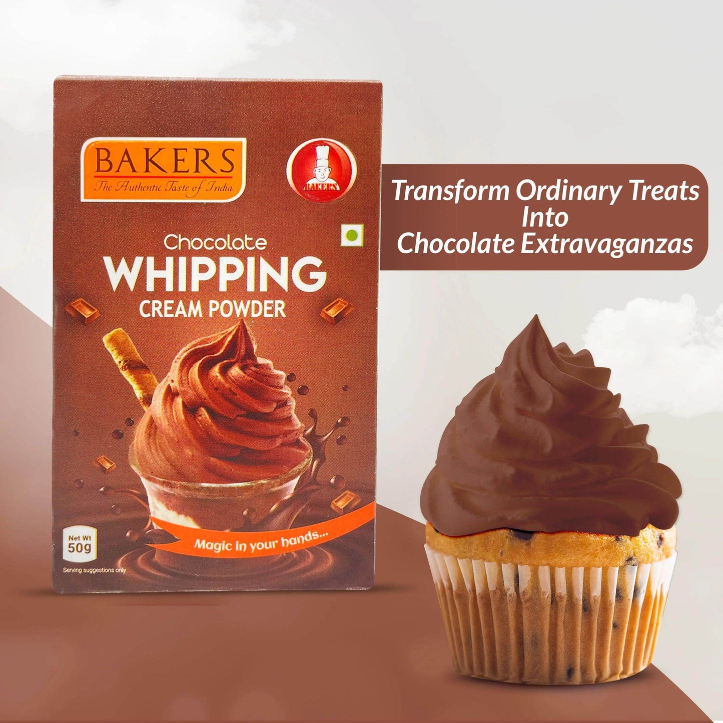 BAKERS Whipping Cream Chocolate Flavour 100% Veg for Cakes, Muffins, Cupcakes Pack of 3 (50 gm x 3) - Pluugin Store