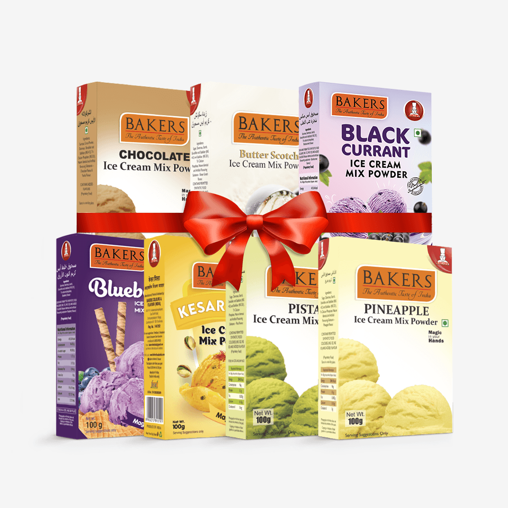 BAKERS Ice Cream Mix Powder - Black Currant + Blueberry + Butter Scotch + Chocolate + Kesar Pista + Pineapple + Pista Pack of 7 - Pluugin Store