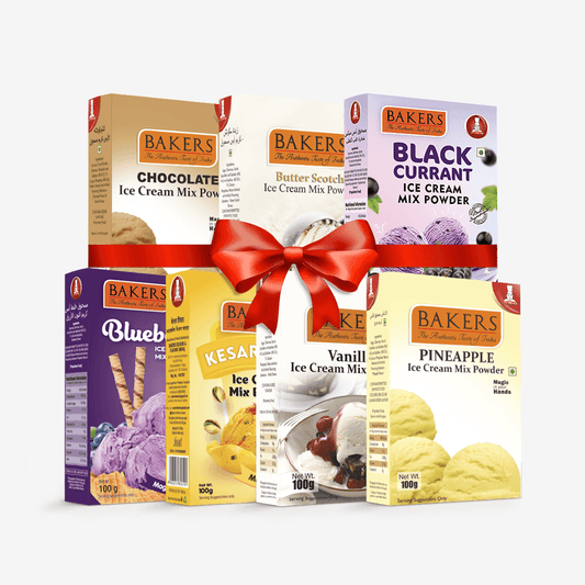 BAKERS Ice Cream Mix Powder - Black Currant + Blueberry + Butter Scotch + Chocolate + Kesar Pista + Pineapple + Vanilla Pack of 7 - Pluugin Store