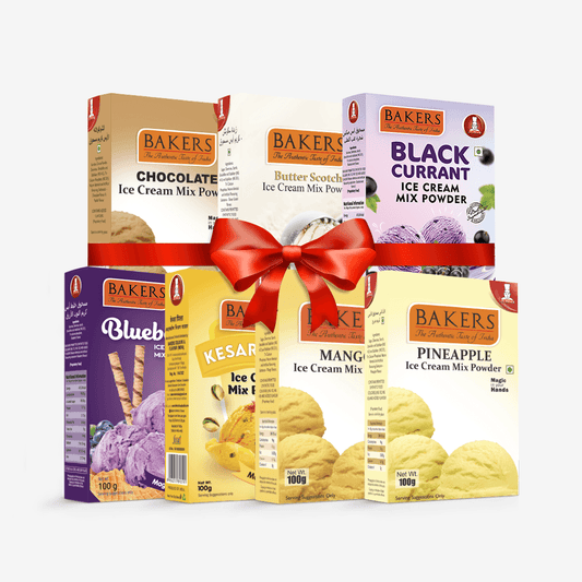 BAKERS Ice Cream Mix Powder - Black Currant + Blueberry + Butter Scotch + Chocolate + Kesar Pista + Pineapple + Mango Pack of 7 - Pluugin Store