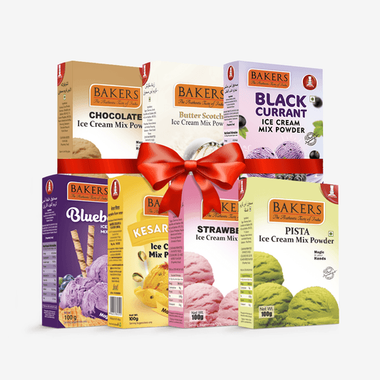 BAKERS Ice Cream Mix Powder - Black Currant + Blueberry + Butter Scotch + Chocolate + Kesar Pista + Pista + Strawberry Pack of 7 - Pluugin Store