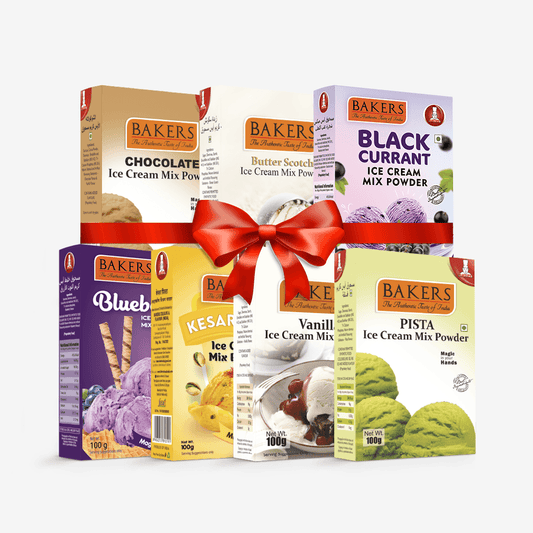 BAKERS Ice Cream Mix Powder - Black Currant + Blueberry + Butter Scotch + Chocolate + Kesar Pista + Pista + Vanilla Pack of 7 - Pluugin Store
