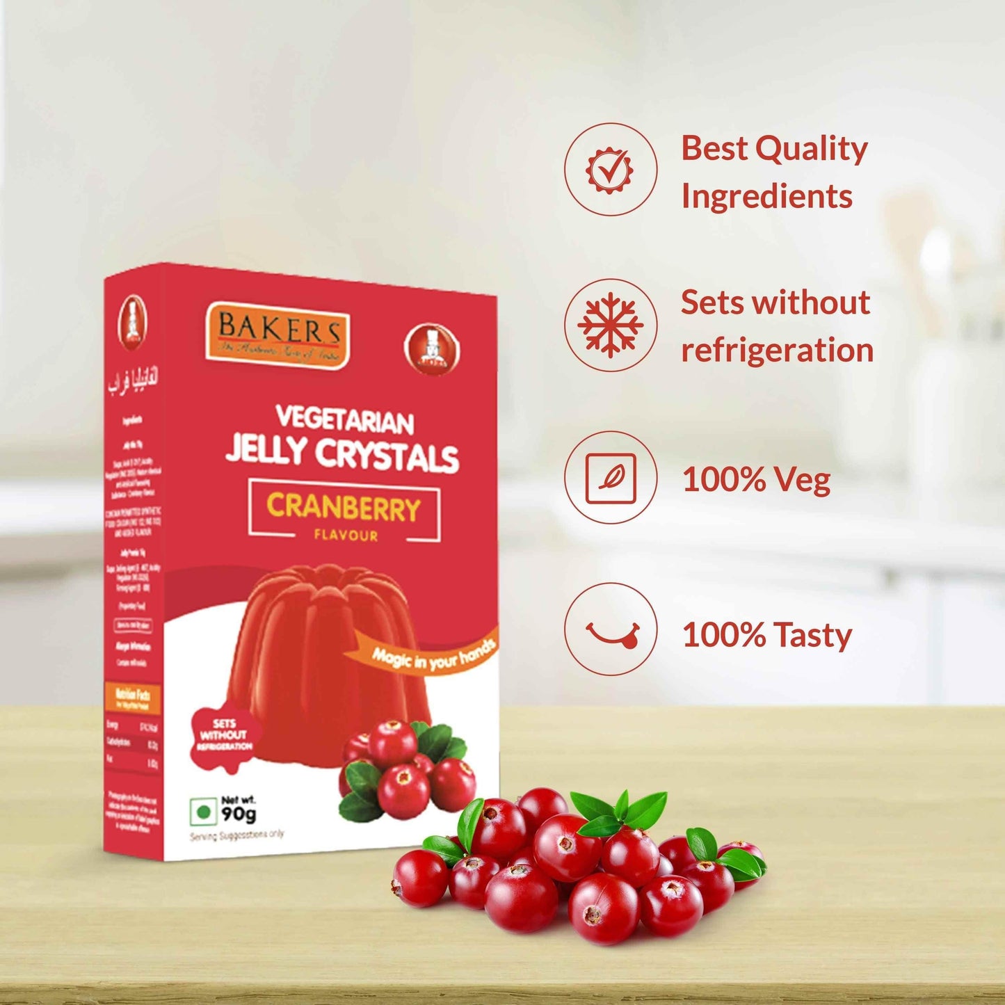 BAKERS Jelly Crystals Cranberry Flavour Pack of 3 (90 gm x 3) - Pluugin Store