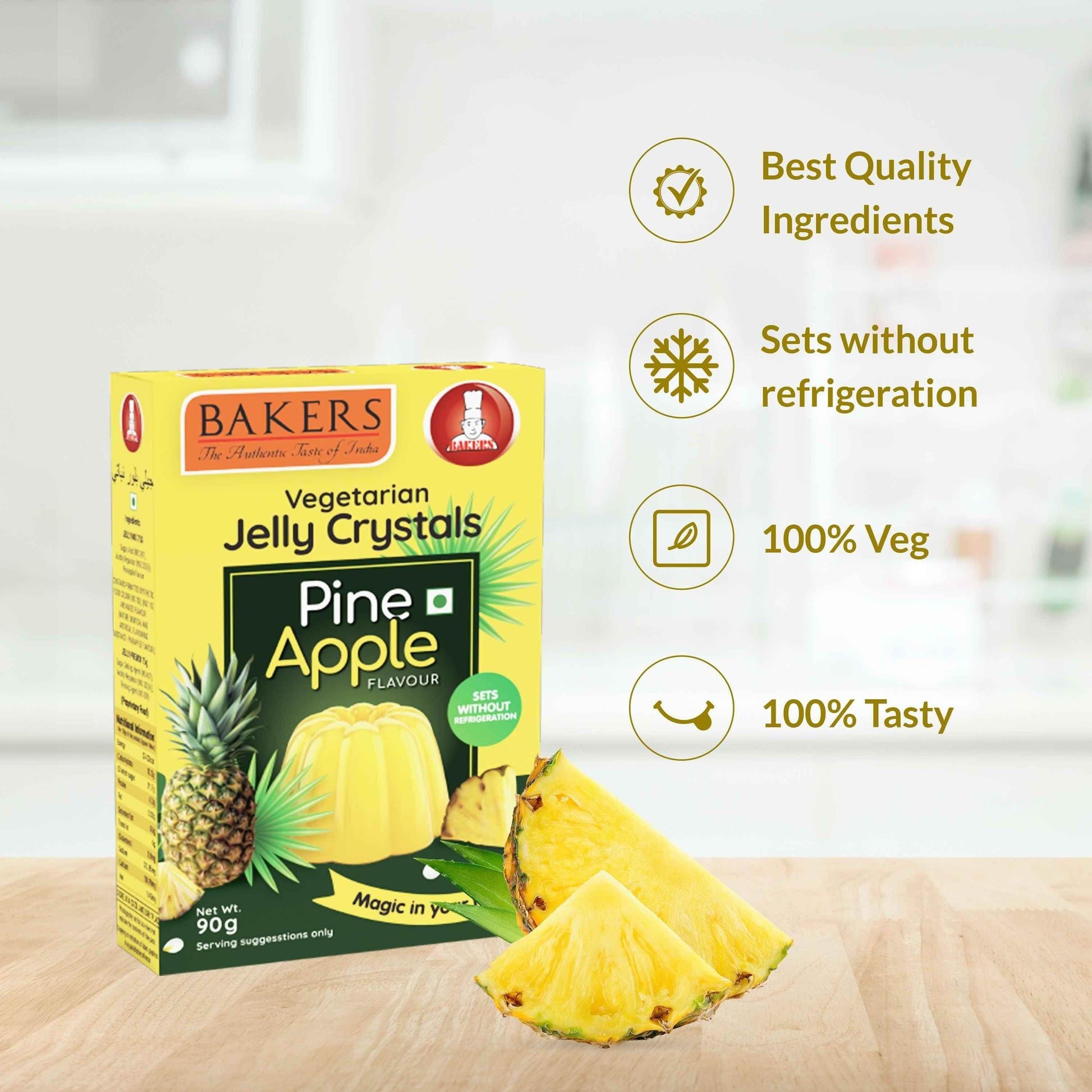 BAKERS Jelly Crystals Pineapple Flavour Pack of 3 (90 gm x 3) - Pluugin Store