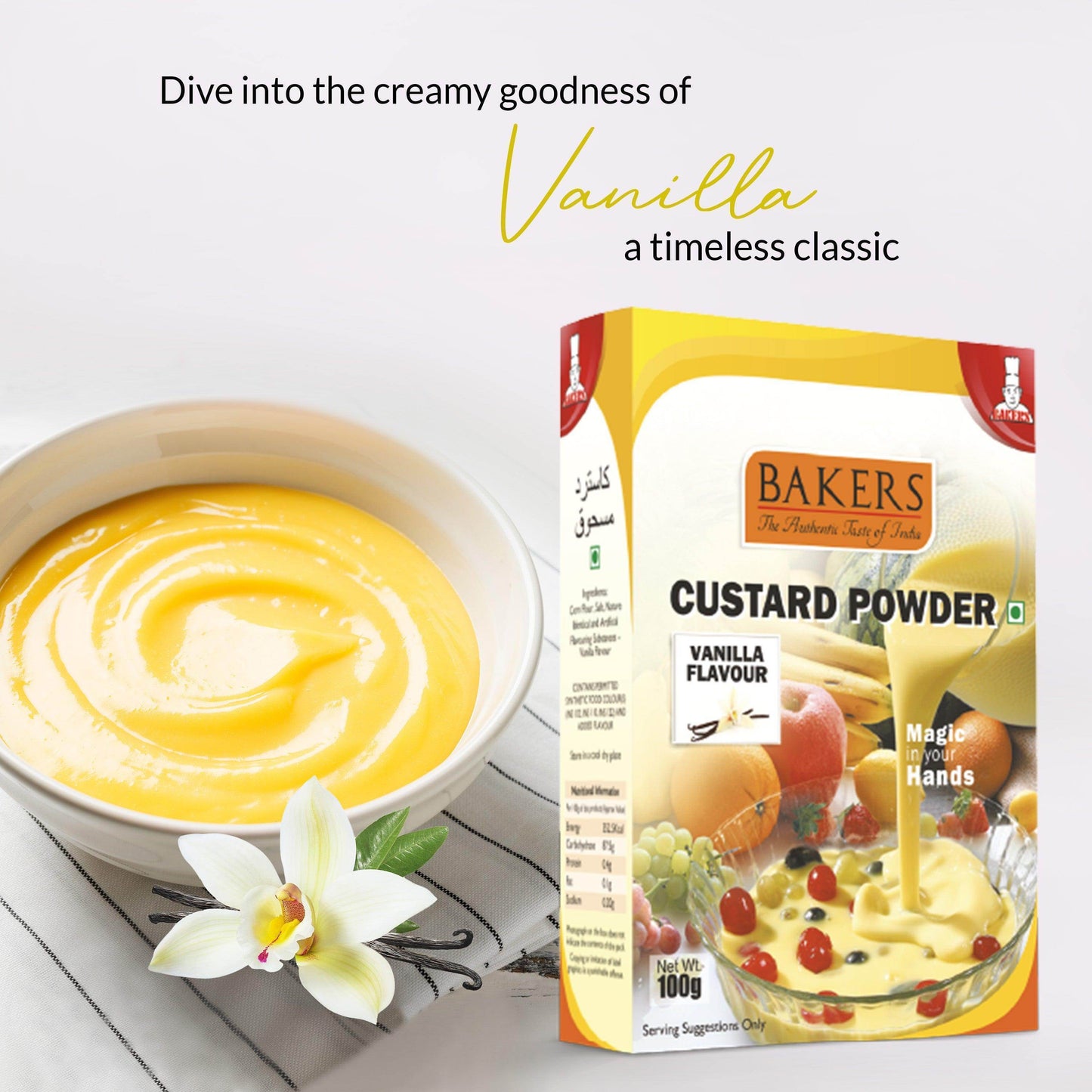 EXOTIC DESSERT COMBO 6 - BAKERS Custard Powder Vanilla Flavour 100 gm + BAKERS Jelly Crystals Orange Flavour 90 gm - Pluugin Store