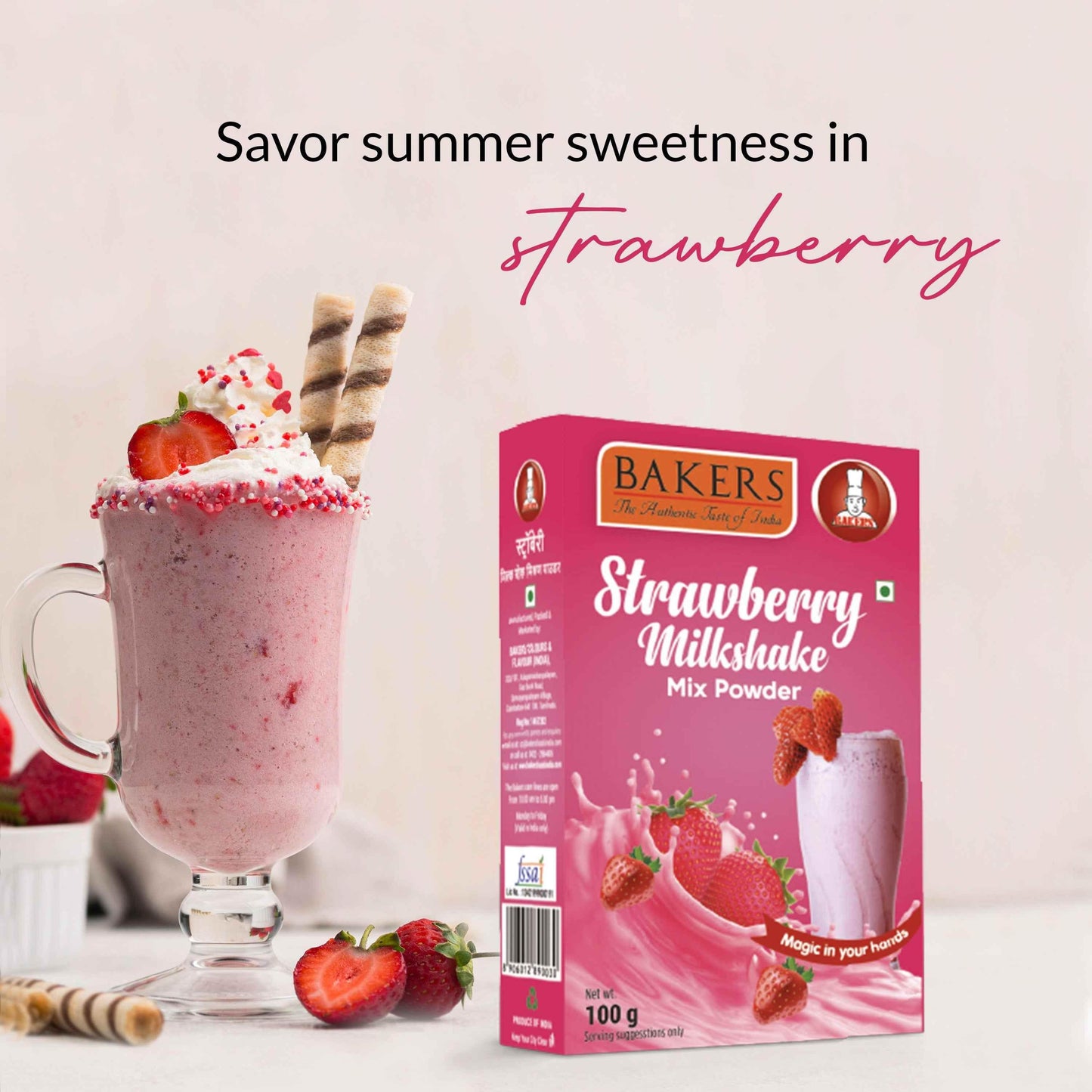 BAKERS Milkshake Mix Powder Strawberry Flavour 100gm - Pluugin Store