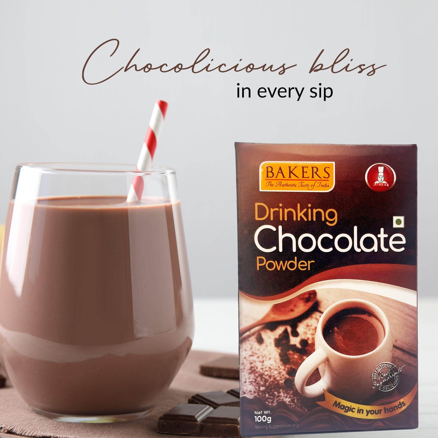 BAKERS Drinking Chocolate Powder Pack of 3 (100 gm x 3) - Pluugin Store