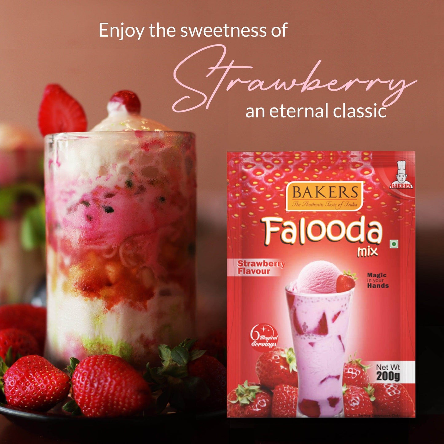 BAKERS Falooda Mix Powder Strawberry Flavour 200 gm - Pluugin Store