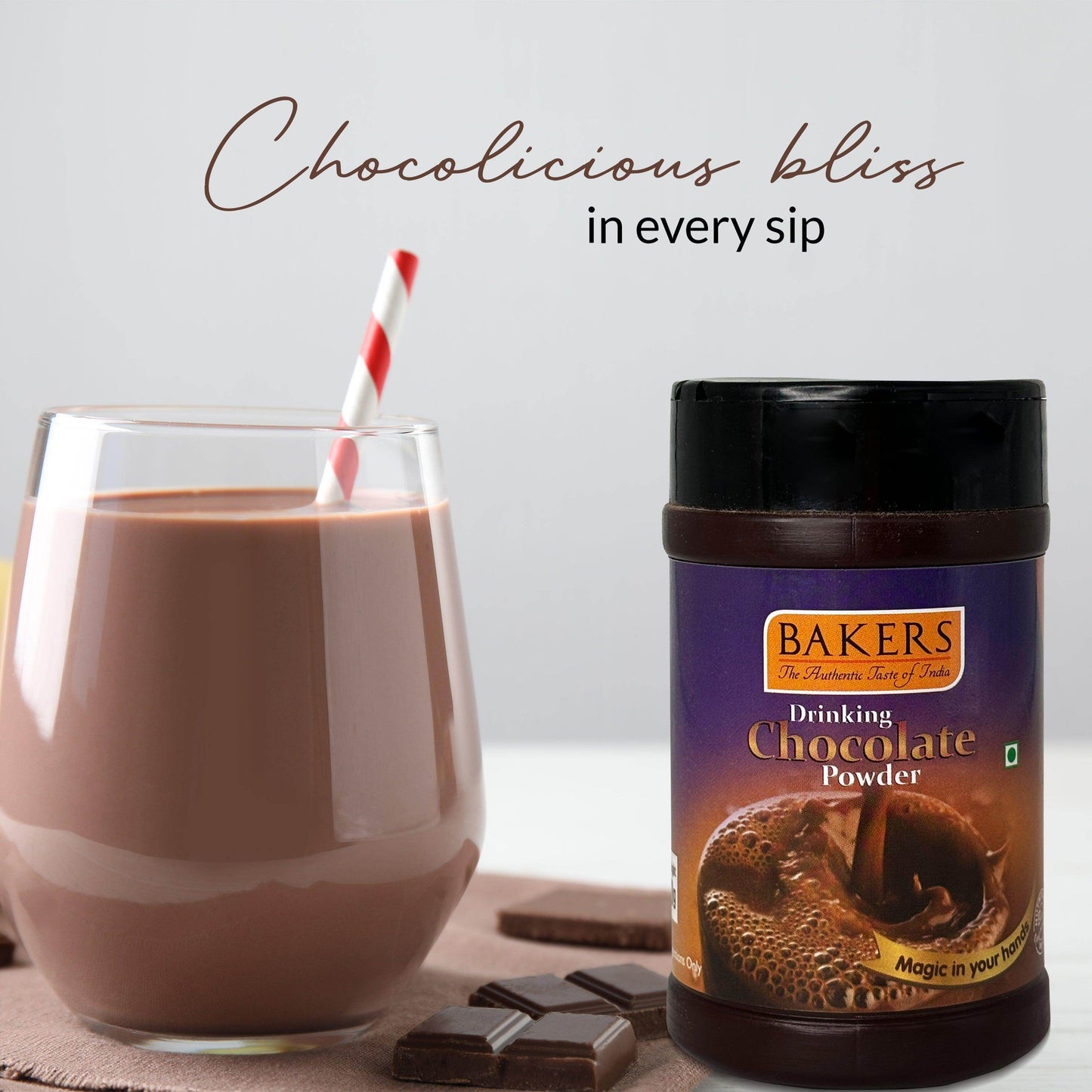 BAKERS Drinking Chocolate Powder Pack of 3 (100 gm Jar x 3) - Pluugin Store