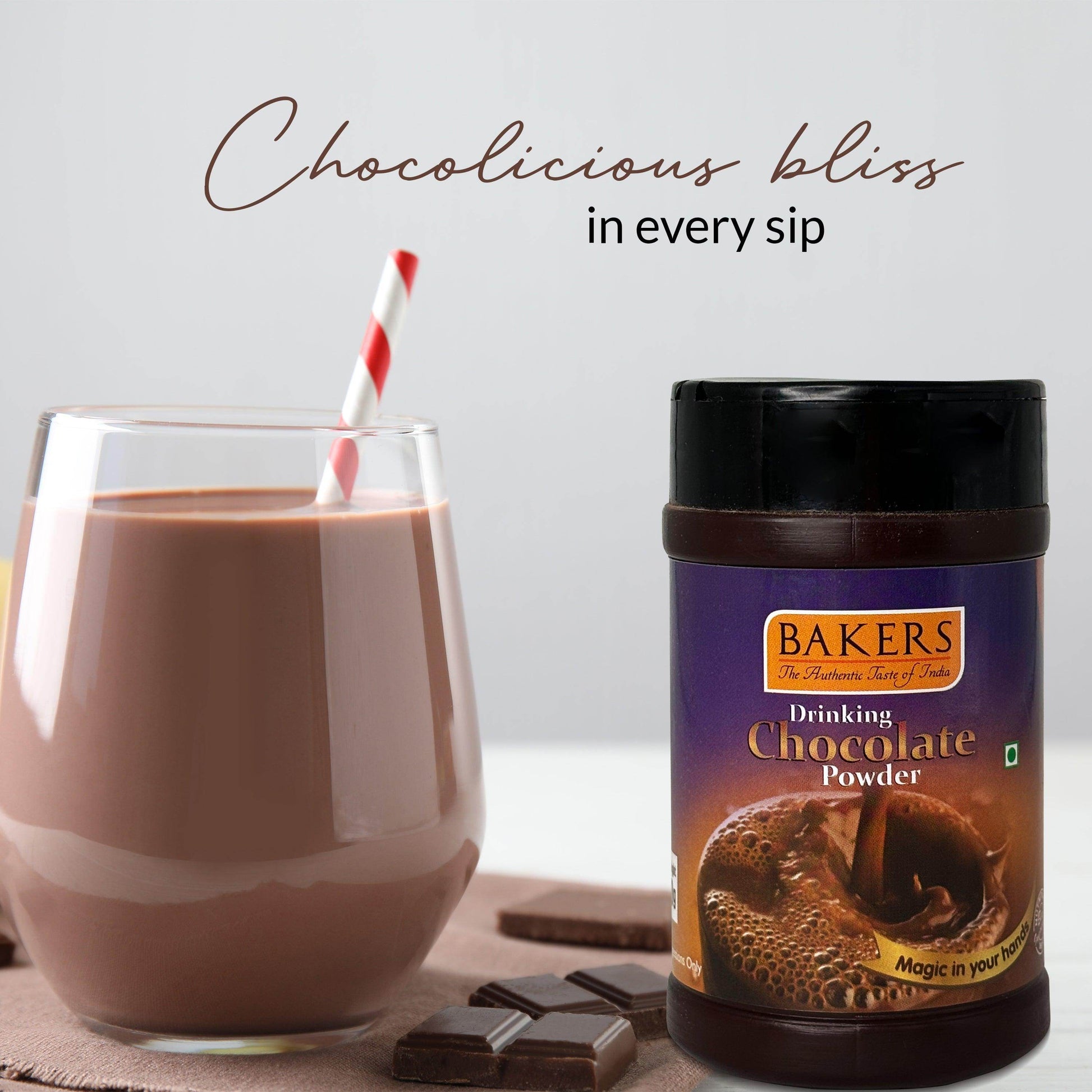 BAKERS Drinking Chocolate Powder Pack of 3 (100 gm Jar x 3) - Pluugin Store