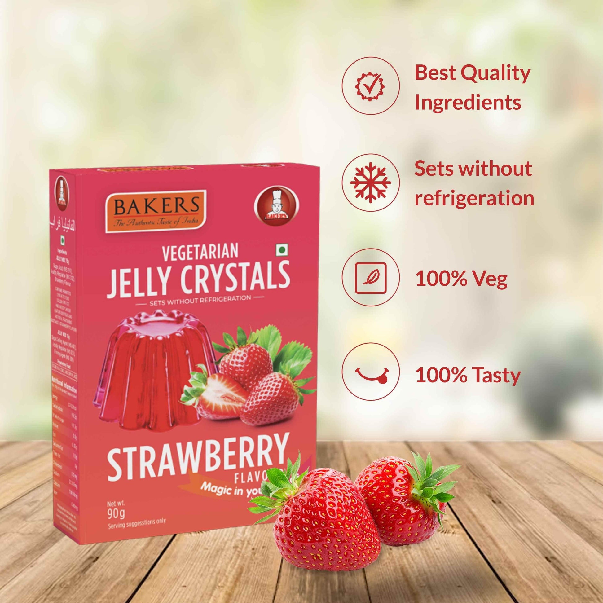 BAKERS Jelly Crystals Strawberry Flavour Pack of 3 (90 gm x 3) - Pluugin Store