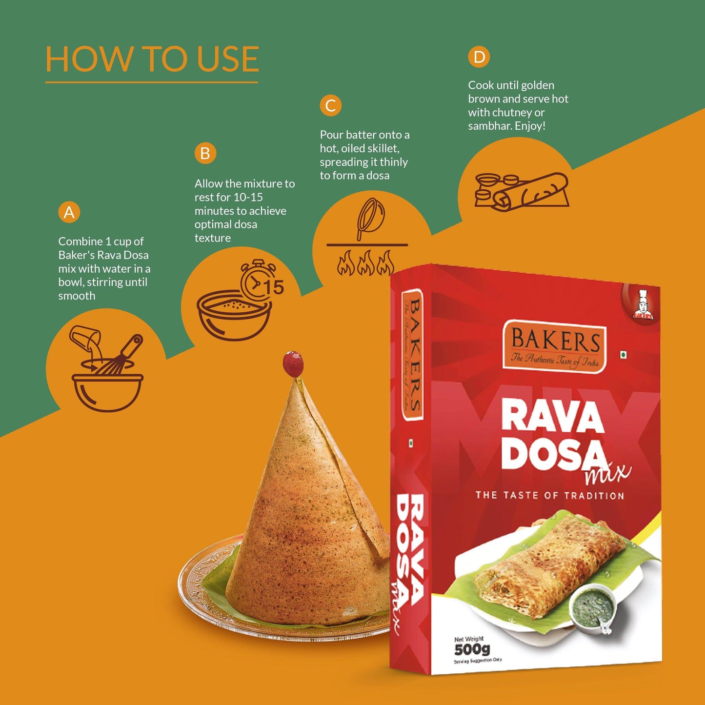 BAKERS Rava Dosa Mix Pack of 3 (500 gm x 3) - Pluugin Store