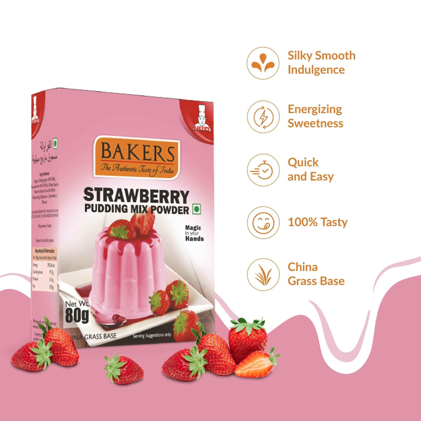 BAKERS Pudding Mix Powder Strawberry Flavour Pack of 3 (80 gm x 3) - Pluugin Store