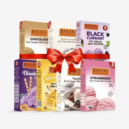 BAKERS Ice Cream Mix Powder - Black Currant + Blueberry + Butter Scotch + Chocolate + Kesar Pista + Strawberry + Vanilla Pack of 7 - Pluugin Store