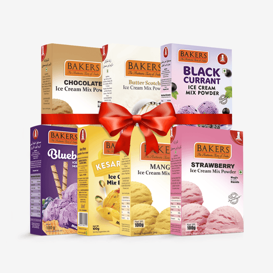 BAKERS Ice Cream Mix Powder - Black Currant + Blueberry + Butter Scotch + Chocolate + Kesar Pista + Strawberry + Mango Pack of 7 - Pluugin Store