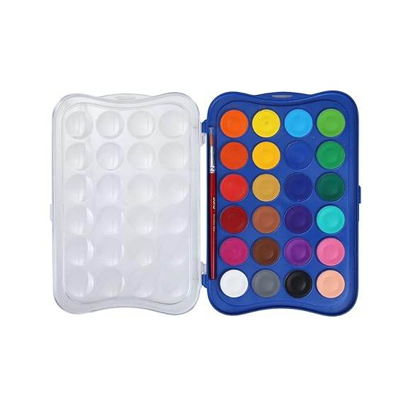 Doms 24 Shades 30mm Water Colour Cakes | Easy to Use Palette Lid | Organic Rich Colour Pigments | Free Brush Inside | Non-Toxic & Safe for Kids | Pack of 1 - Pluugin Store